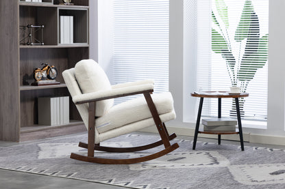 Mid Century Modern Accent Chair ,Rocking Chair with Wood Frame, Upholstered Living Room Chairs , Reading Armchair for Bedroom Sunroom