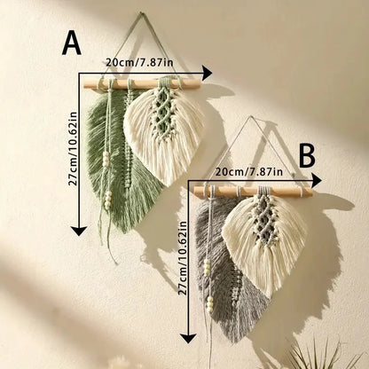 Large Macrame Leaf Wall Hanging - Handmade Boho Feather Woven Art Tapestry for Nursery, Bedroom, Living Room