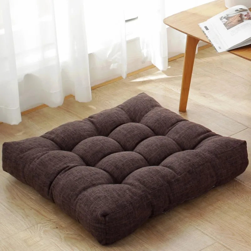 Linen Tufted Seat Cushion Square Large Floor Cushions Futon Meditation Yoga Thickened Floor Seating Pillow Tatami Kids Seat Pads