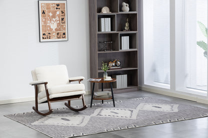 Mid Century Modern Accent Chair ,Rocking Chair with Wood Frame, Upholstered Living Room Chairs , Reading Armchair for Bedroom Sunroom