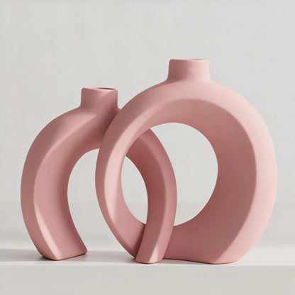 Shape Decorative Vase Set of 2, Ceramic, Modern Minimalism Styles, Flowers or Plant Table Vases for Home Decor Living Room Shelf Entry Console Mantle Dining Centerpiece (Matte White)