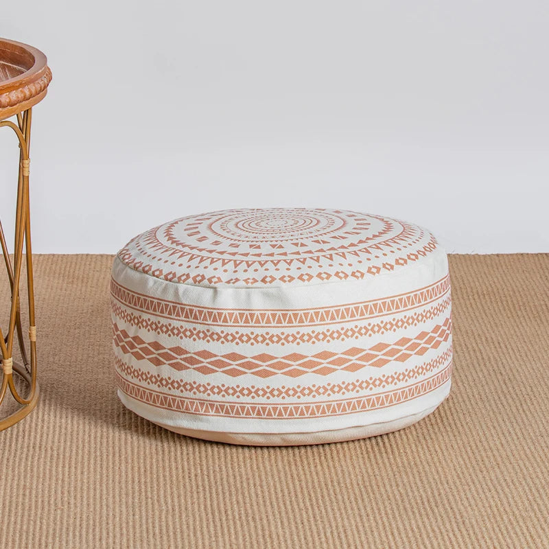 Boho Geometric Floor Pouf Cover - Unstuffed Cotton Blend Ottoman Tatami Meditation Cushion, Square Footstool Pouffe for Living Room (18x18x8 Inch)