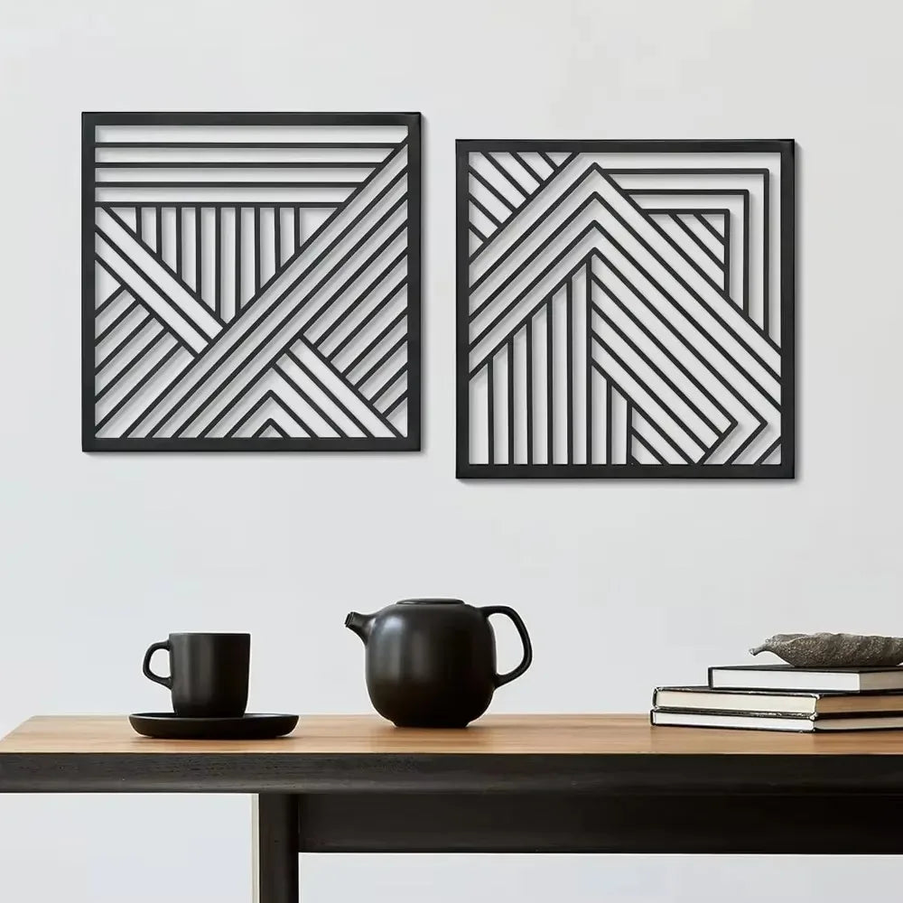Iron Wall Art Mid Century Geometric Metal Waterproof Sculpture for Home Living Room Hanging Decor Gold Gift