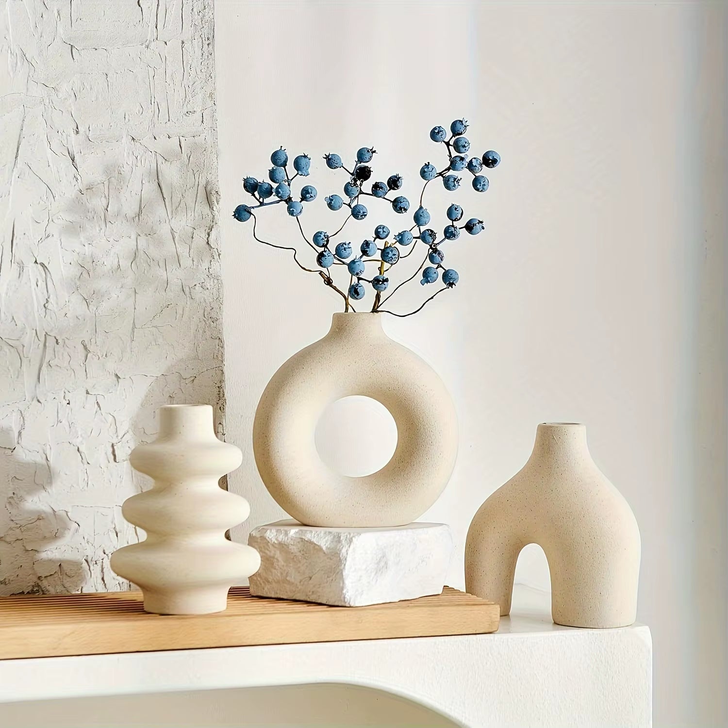 Bohemian Ceramic Vase Set - Modern Small Decorative Vases for Home Decor, Vases for Flowers, Living Room, Gifts (Set of 3)
