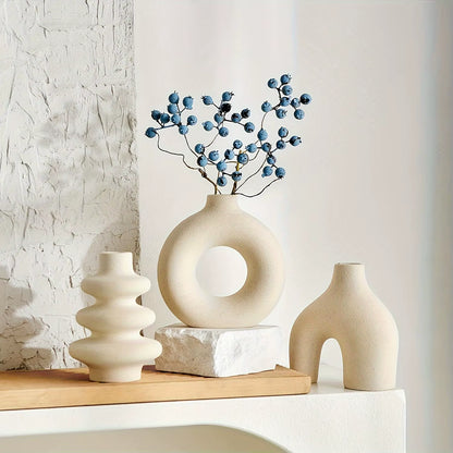 Bohemian Ceramic Vase Set - Modern Small Decorative Vases for Home Decor, Vases for Flowers, Living Room, Gifts (Set of 3)