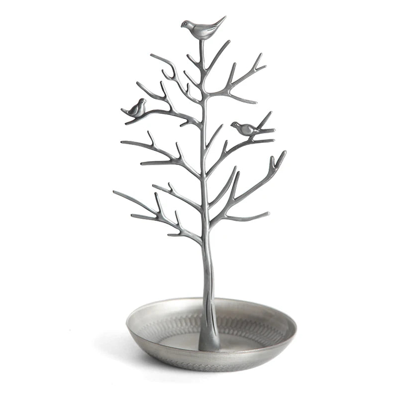 Multi-Function Alloy Jewelry Organizer Display Stand with Bird Tree Design