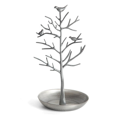 Multi-Function Alloy Jewelry Organizer Display Stand with Bird Tree Design