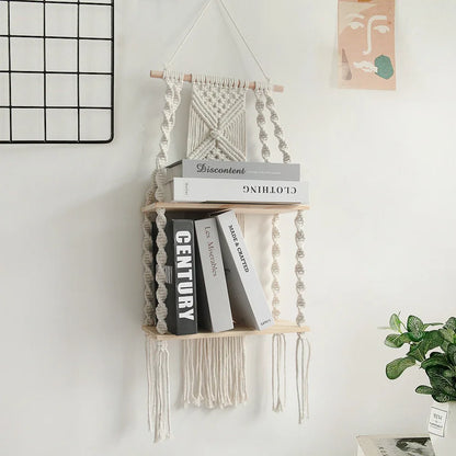 Macrame Wall Hanging Shelf Boho Home Decor Shelves on Wall Wood Decoration for Bedroom Living Room Nursery Christamas Gift