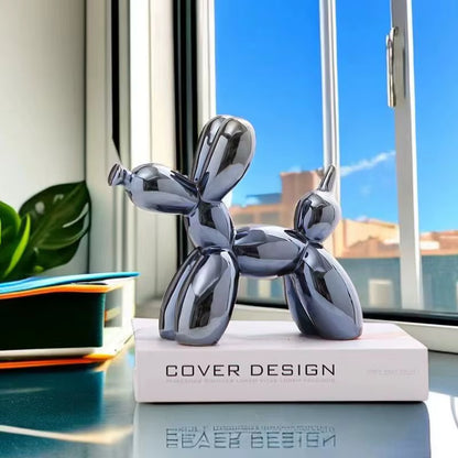 Ceramic Balloon Dog Sculpture - Modern Animal Figurine for Home Decor, Shelf Styling, Living Room, Office - Metallic Gloss Finish