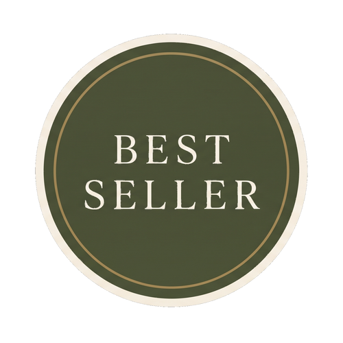 Urban Alcove Best Seller badge in olive green with cream lettering and a brass border.