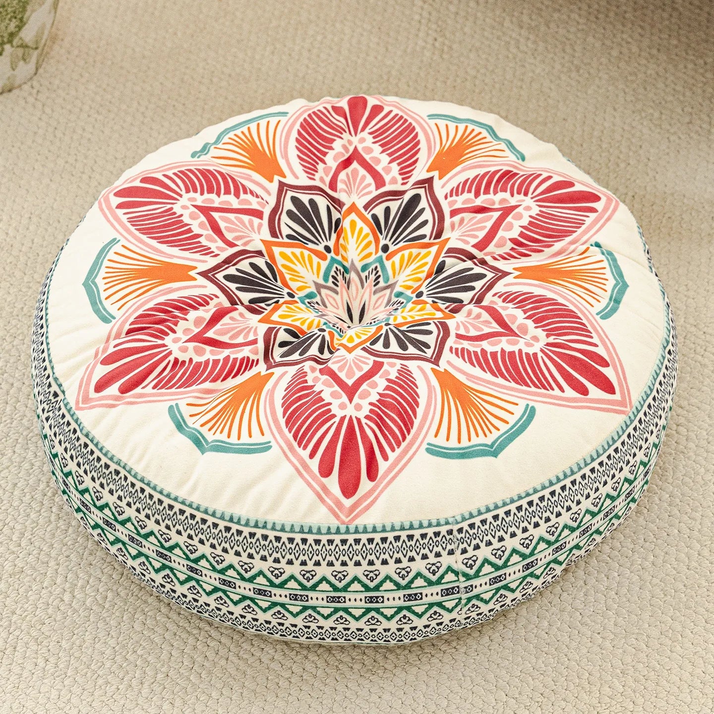 Bohemian Round Floor Cushion - Thickened Mandala Meditation Pillow, Soft Plush Tatami Seat Pad
