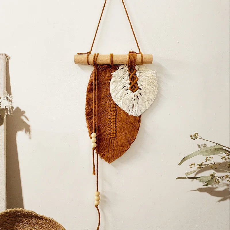 Large Macrame Leaf Wall Hanging - Handmade Boho Feather Woven Art Tapestry for Nursery, Bedroom, Living Room