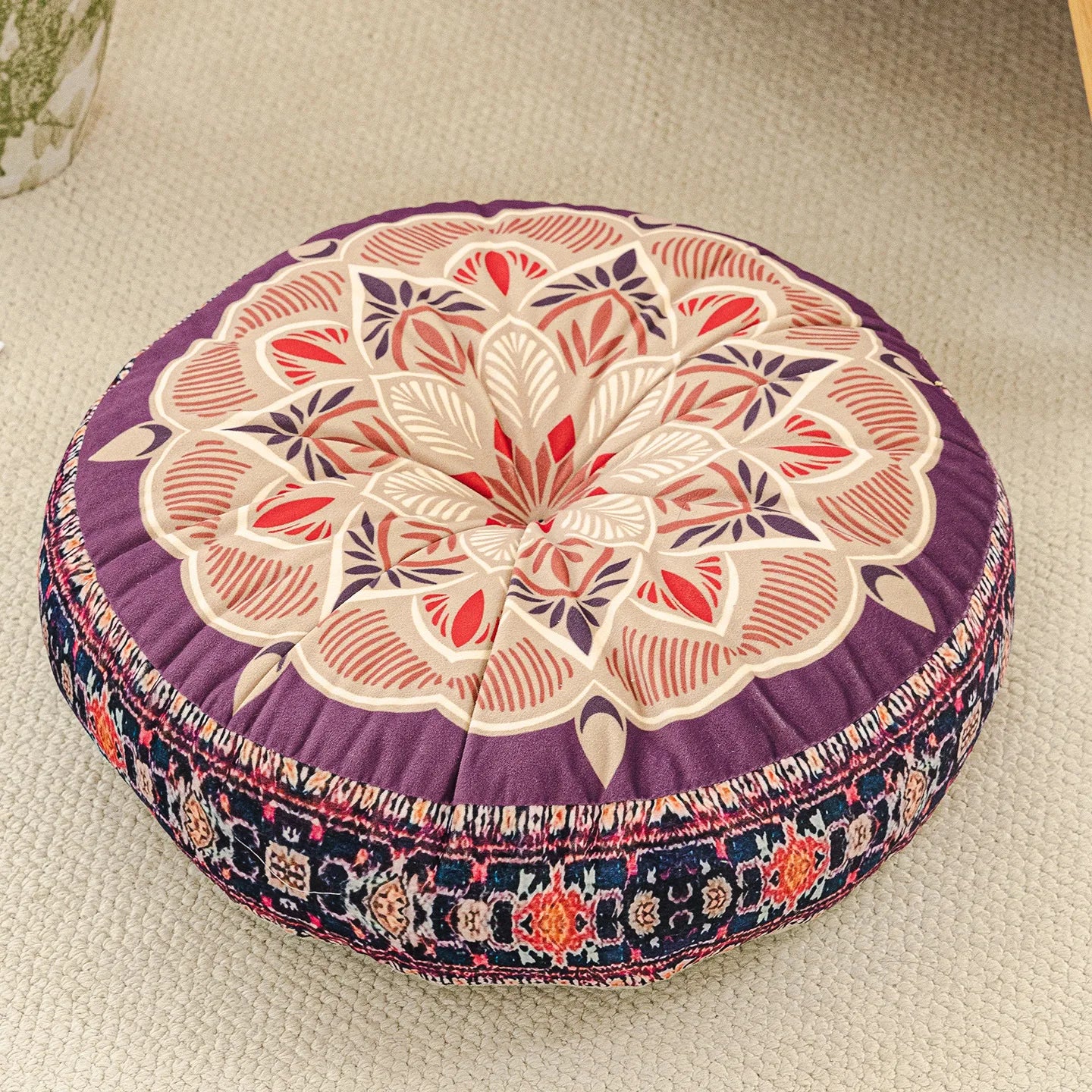 Bohemian Round Floor Cushion - Thickened Mandala Meditation Pillow, Soft Plush Tatami Seat Pad