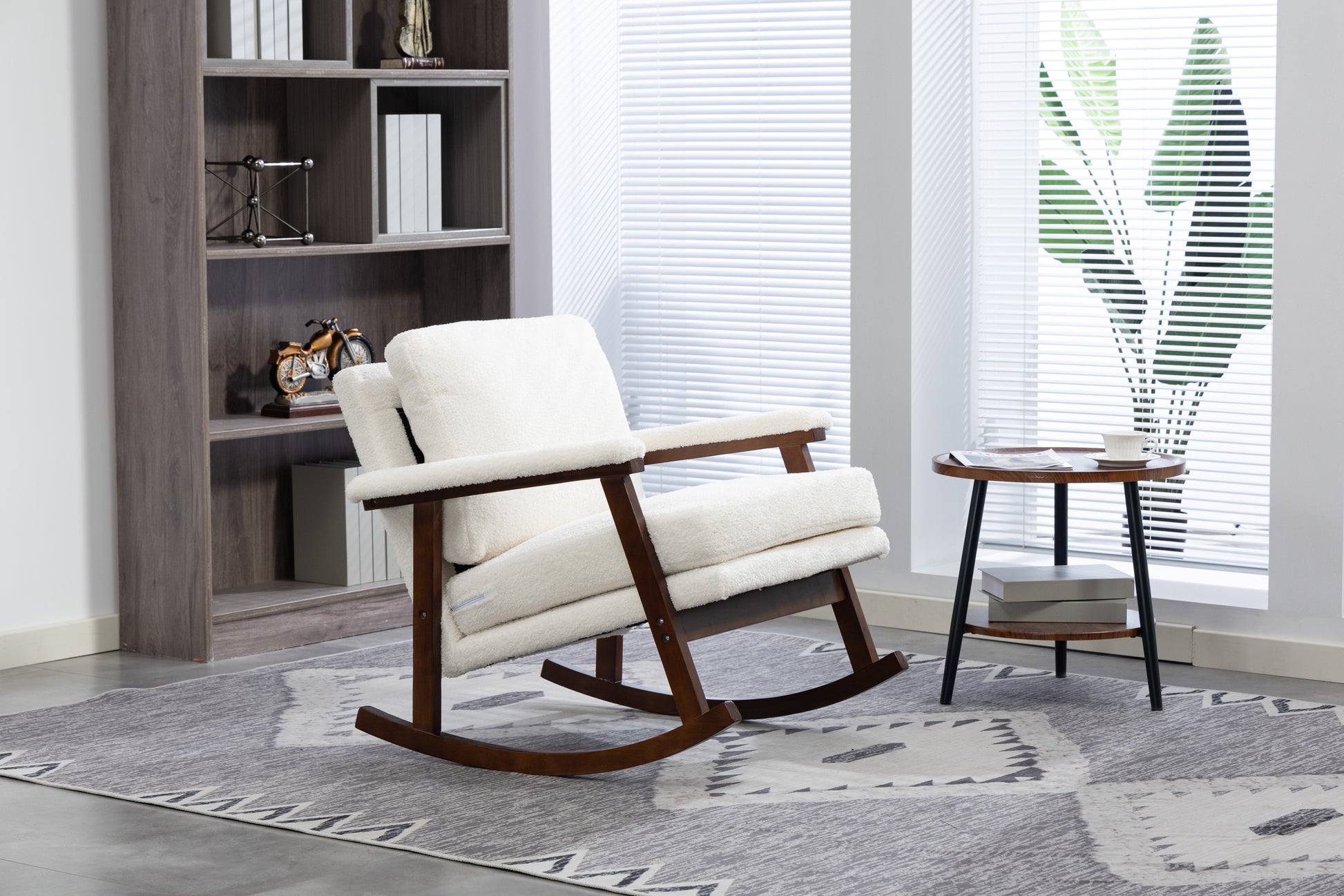Mid Century Modern Accent Chair ,Rocking Chair with Wood Frame, Upholstered Living Room Chairs , Reading Armchair for Bedroom Sunroom