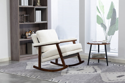 Mid Century Modern Accent Chair ,Rocking Chair with Wood Frame, Upholstered Living Room Chairs , Reading Armchair for Bedroom Sunroom