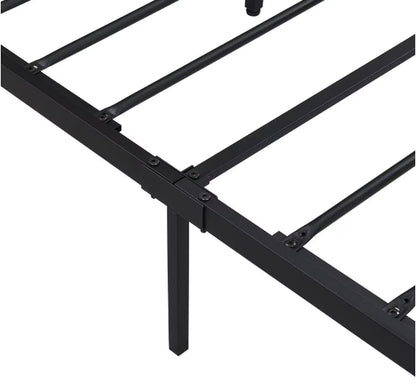 Queen Size Metal Platform Bed Frame with Wooden Headboard and Footboard with USB LINER