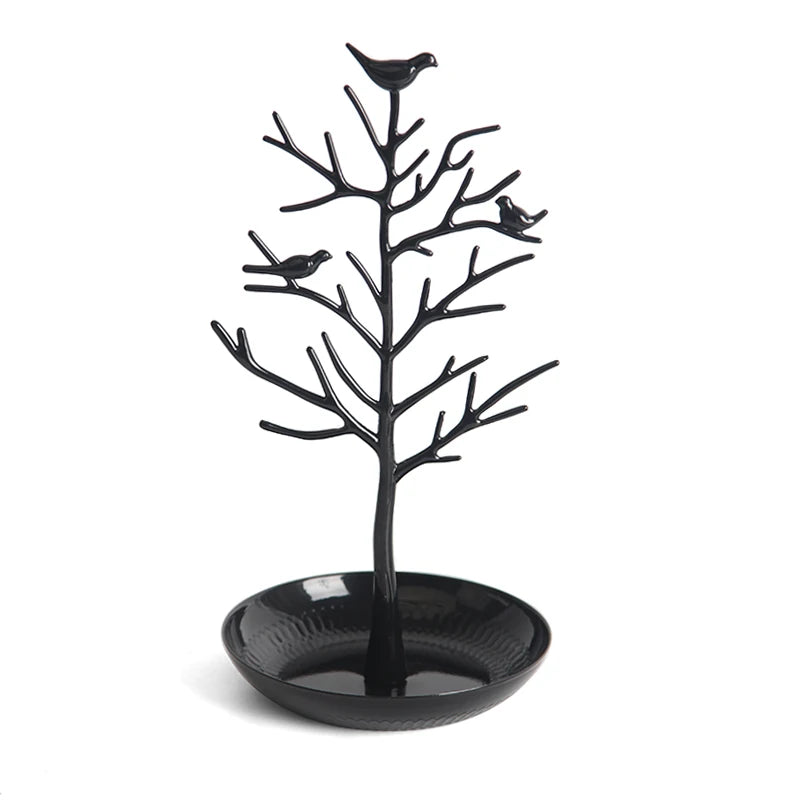 Multi-Function Alloy Jewelry Organizer Display Stand with Bird Tree Design