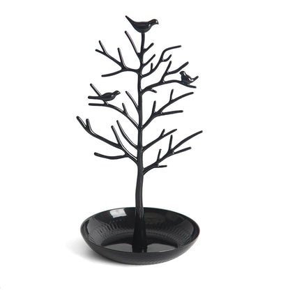 Multi-Function Alloy Jewelry Organizer Display Stand with Bird Tree Design