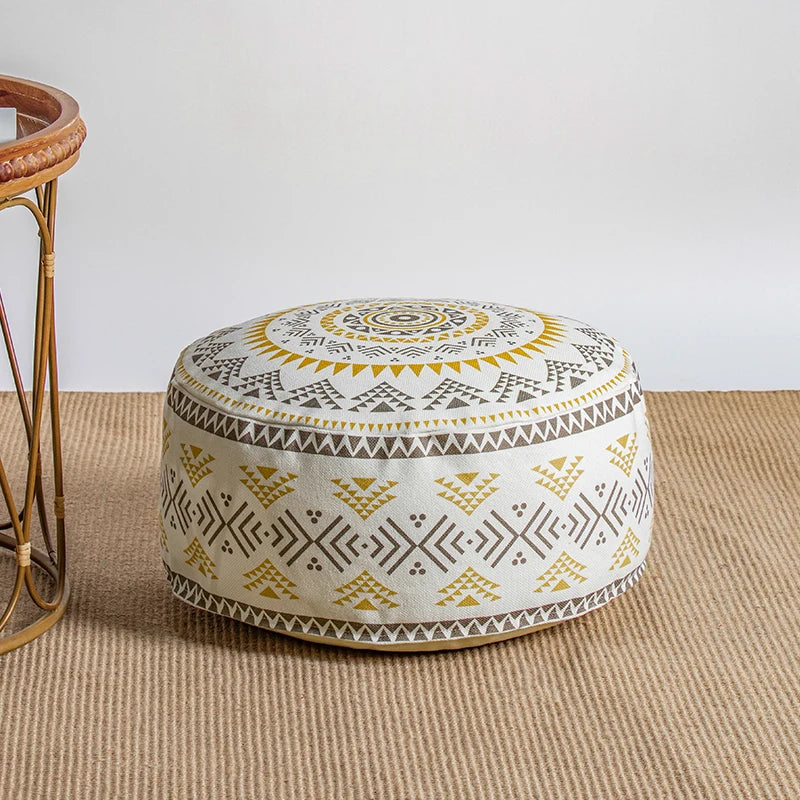 Boho Geometric Floor Pouf Cover - Unstuffed Cotton Blend Ottoman Tatami Meditation Cushion, Square Footstool Pouffe for Living Room (18x18x8 Inch)