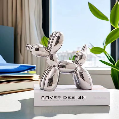 Ceramic Balloon Dog Sculpture - Modern Animal Figurine for Home Decor, Shelf Styling, Living Room, Office - Metallic Gloss Finish