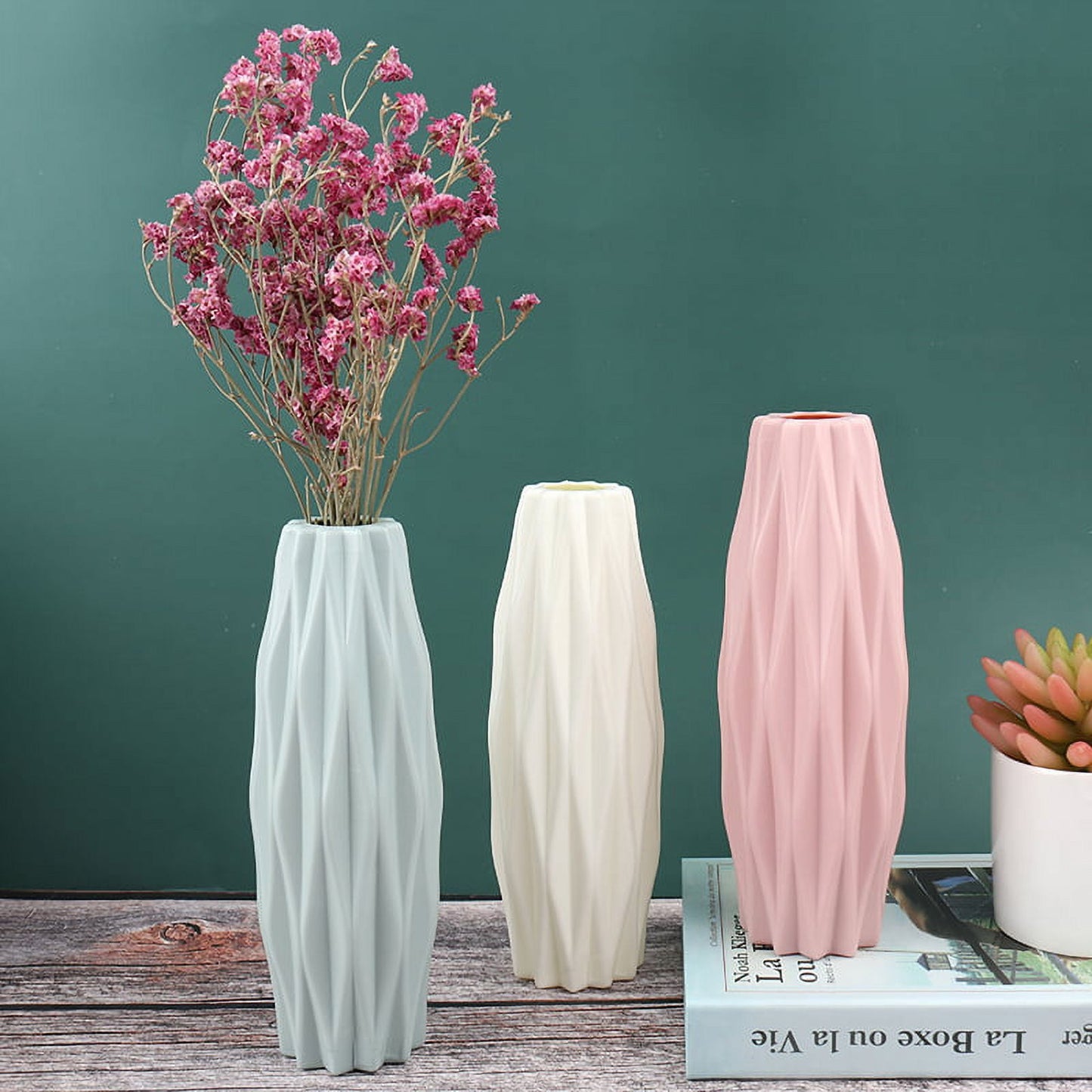 Modern Diamond Pattern Faux Ceramic Vase for Home & Desk Décor