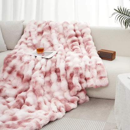 100% Weighted Faux Rabbit Fur Throw Blanket, Ultra Soft Fluffy Thick Plush Fuzzy Blanket, Cozy Warm Luxury Bubble Furry Blanket for Sofa Couch Bed Chair, Decorative Shaggy Fleece Blanket for Home Bedroom Decor, All Season Use.