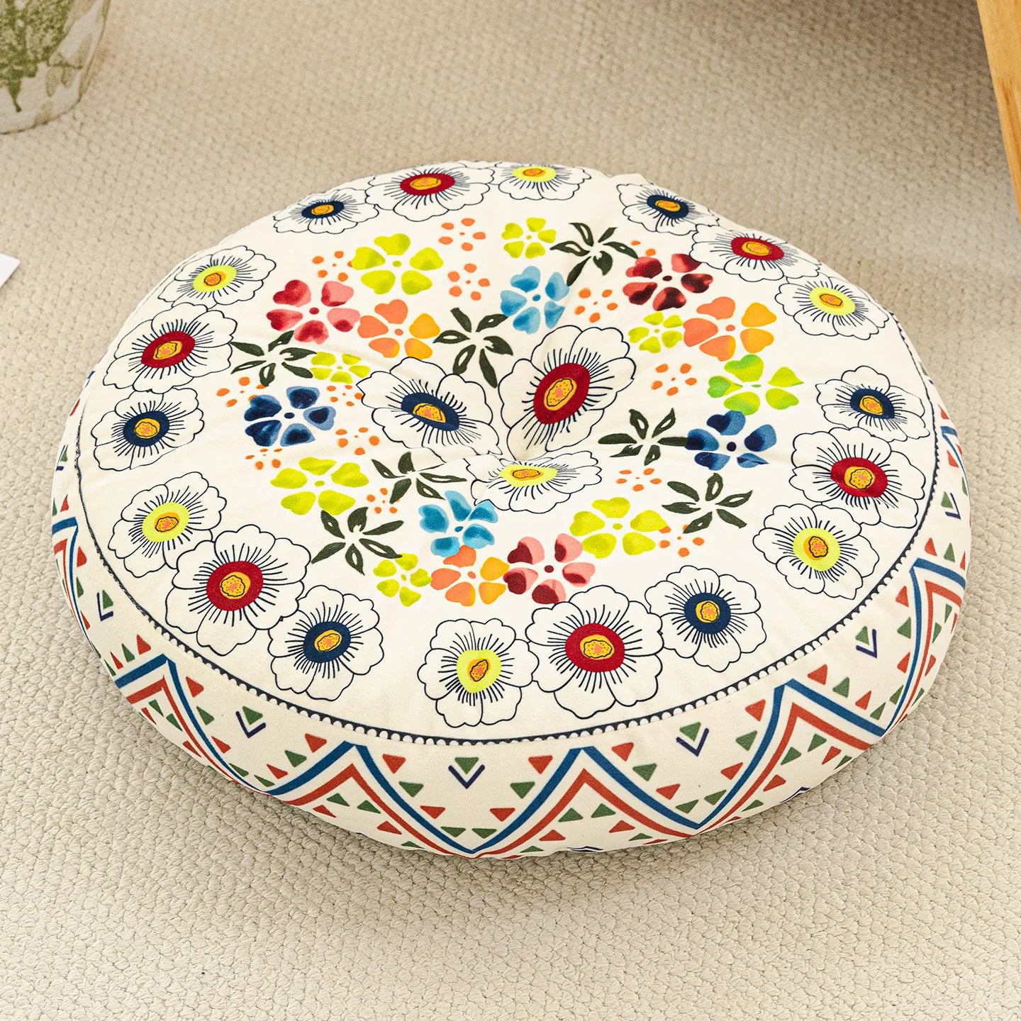 Bohemian Round Floor Cushion - Thickened Mandala Meditation Pillow, Soft Plush Tatami Seat Pad