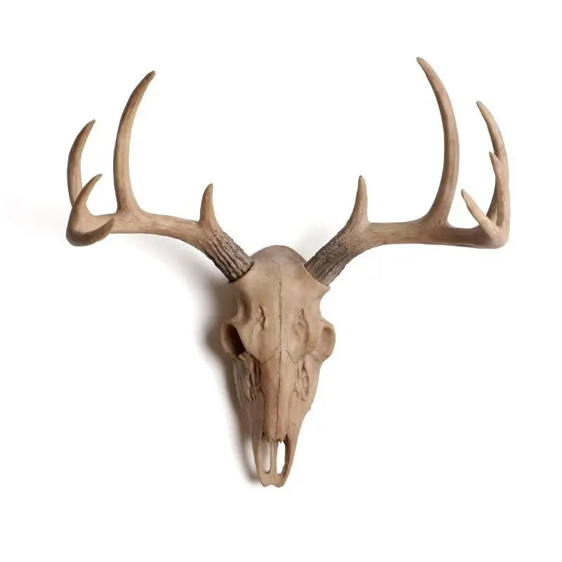 3D Nordic Resin Faux Deer Head Wall Mount - Rustic Antler Trophy Sculpture for Bedroom, Living Room, & Office Decor