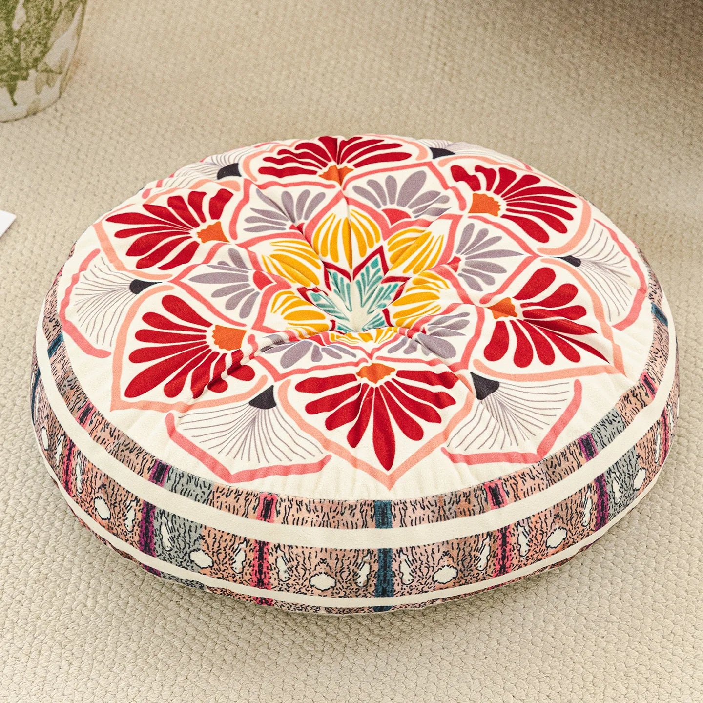 Bohemian Round Floor Cushion - Thickened Mandala Meditation Pillow, Soft Plush Tatami Seat Pad