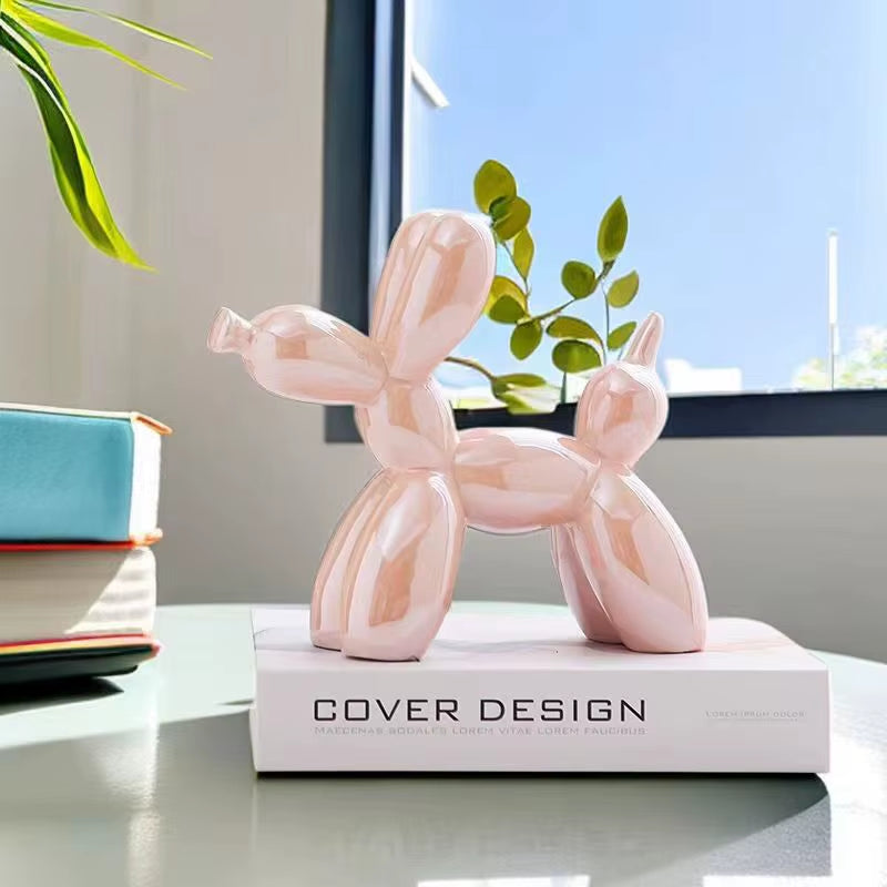 Ceramic Balloon Dog Sculpture - Modern Animal Figurine for Home Decor, Shelf Styling, Living Room, Office - Metallic Gloss Finish