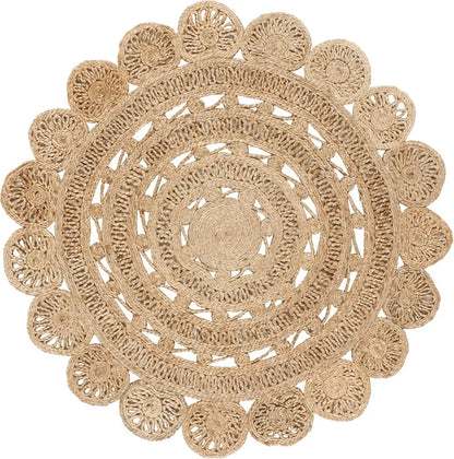 Handmade Boho Jute Area Rug - 4' Round, Natural, Durable for High Traffic Living Room, Bedroom