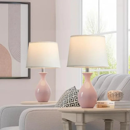 Table Lamp Set of 2, Modern Ceramic Bedside Lamps for Night Stands, Classic Small Lamp Nightstand Lamp for Bedroom Living Room