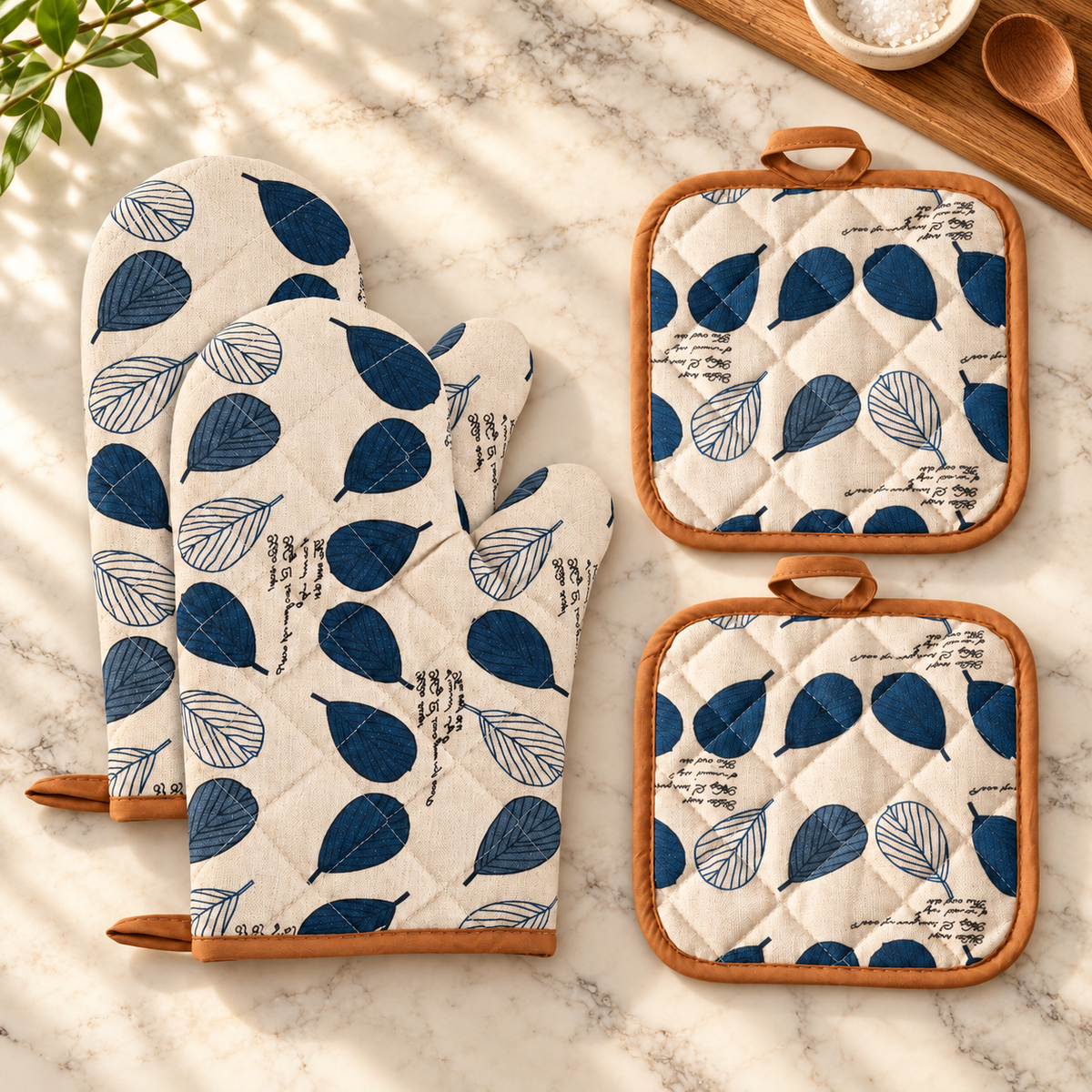 Fernley - Patterned Oven Mitt & Pot Holder Set (4 Pieces)