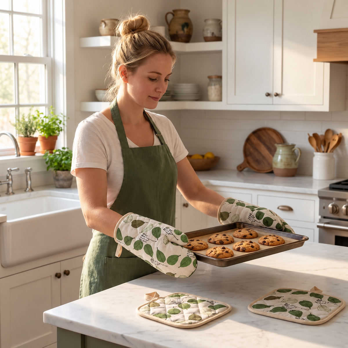 Fernley - Patterned Oven Mitt & Pot Holder Set (4 Pieces)
