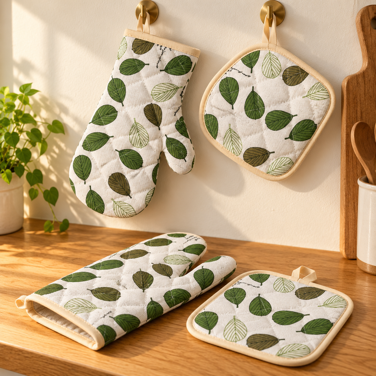 Fernley - Patterned Oven Mitt & Pot Holder Set (4 Pieces)
