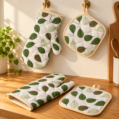 Fernley - Patterned Oven Mitt & Pot Holder Set (4 Pieces)