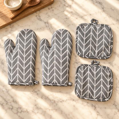 Fernley - Patterned Oven Mitt & Pot Holder Set (4 Pieces)