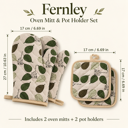 Fernley - Patterned Oven Mitt & Pot Holder Set (4 Pieces)