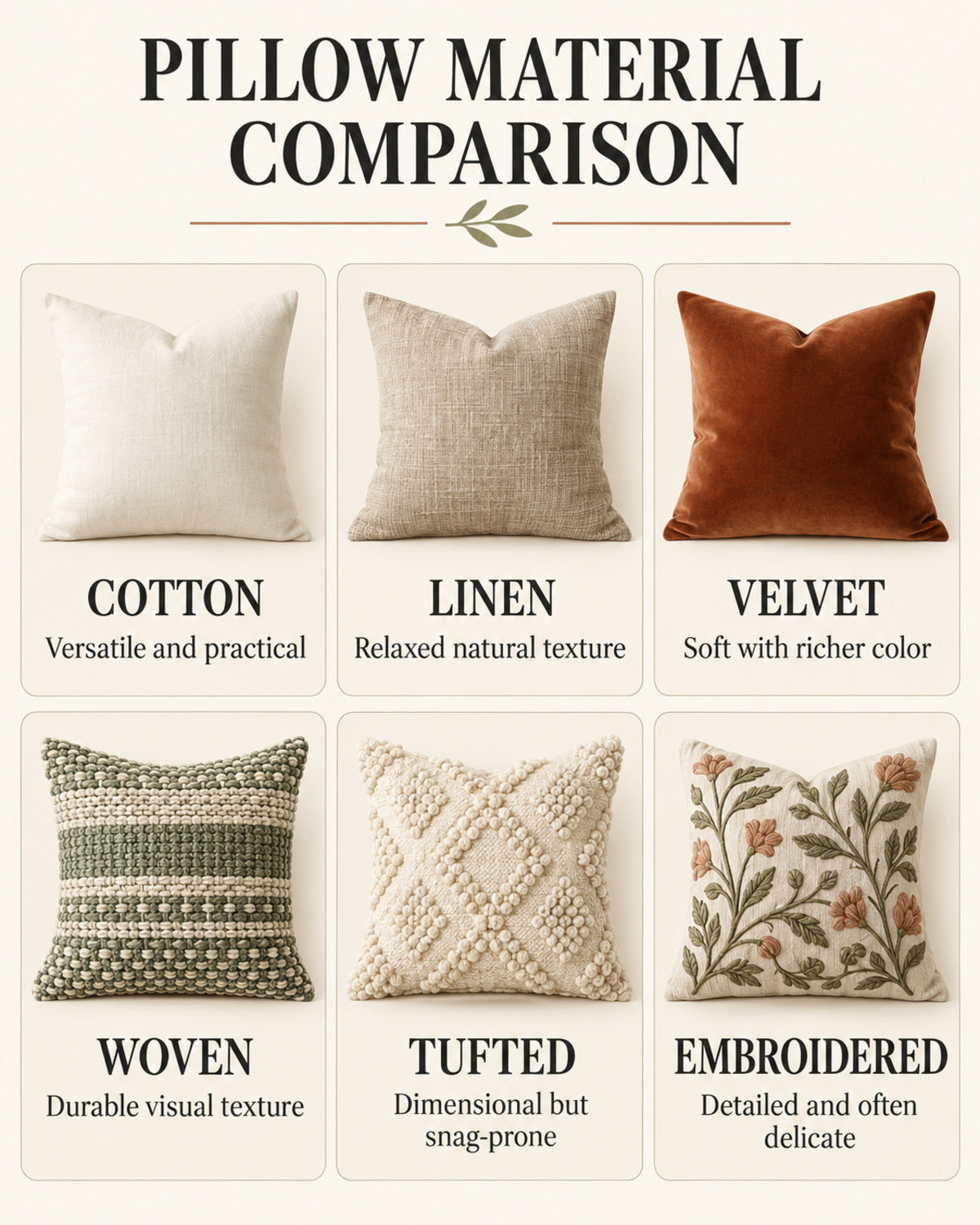 Comparison of common decorative pillow materials