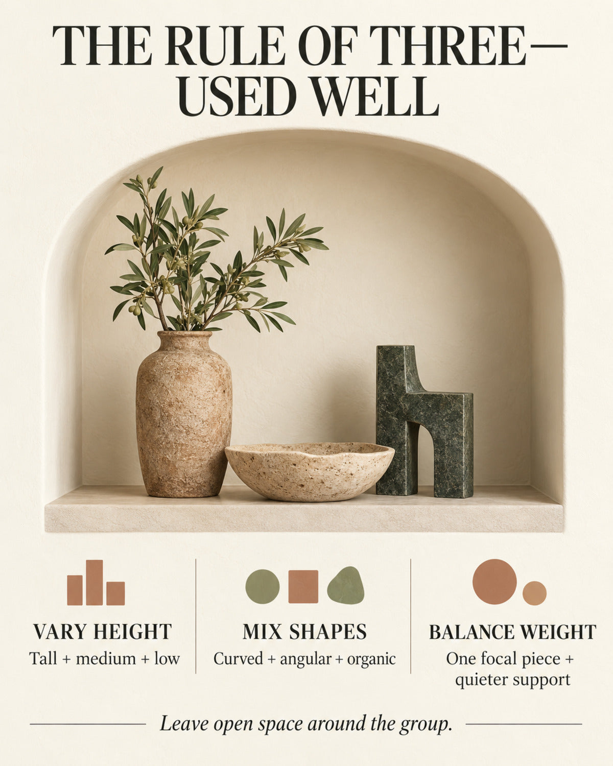 Rule of three guide for arranging decorative accents