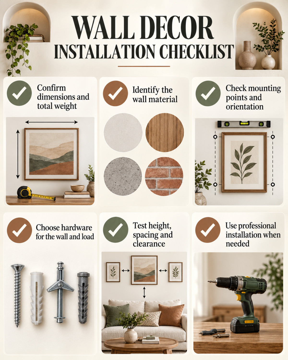 Wall decor installation checklist infographic