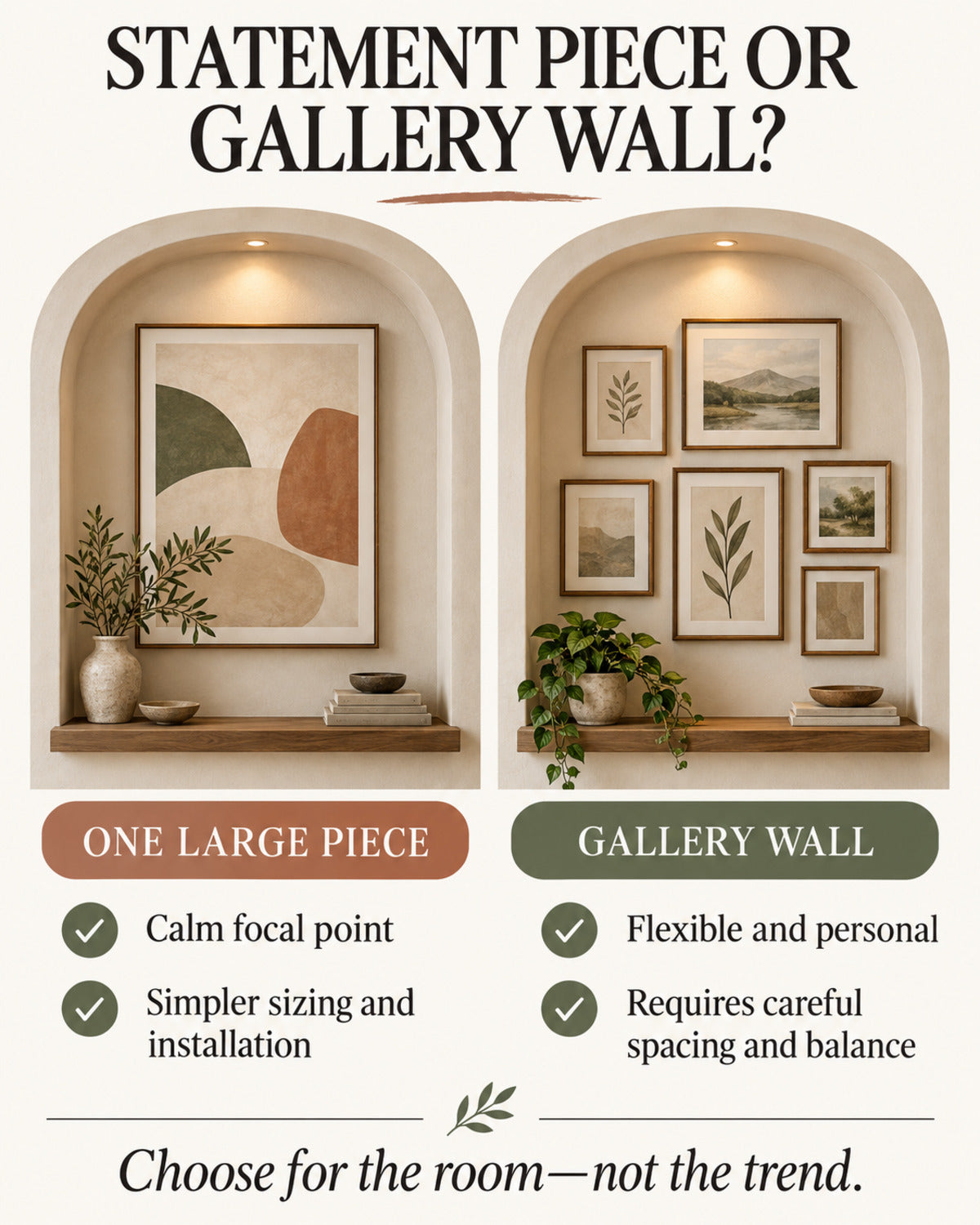 Comparison of one statement piece and a gallery wall